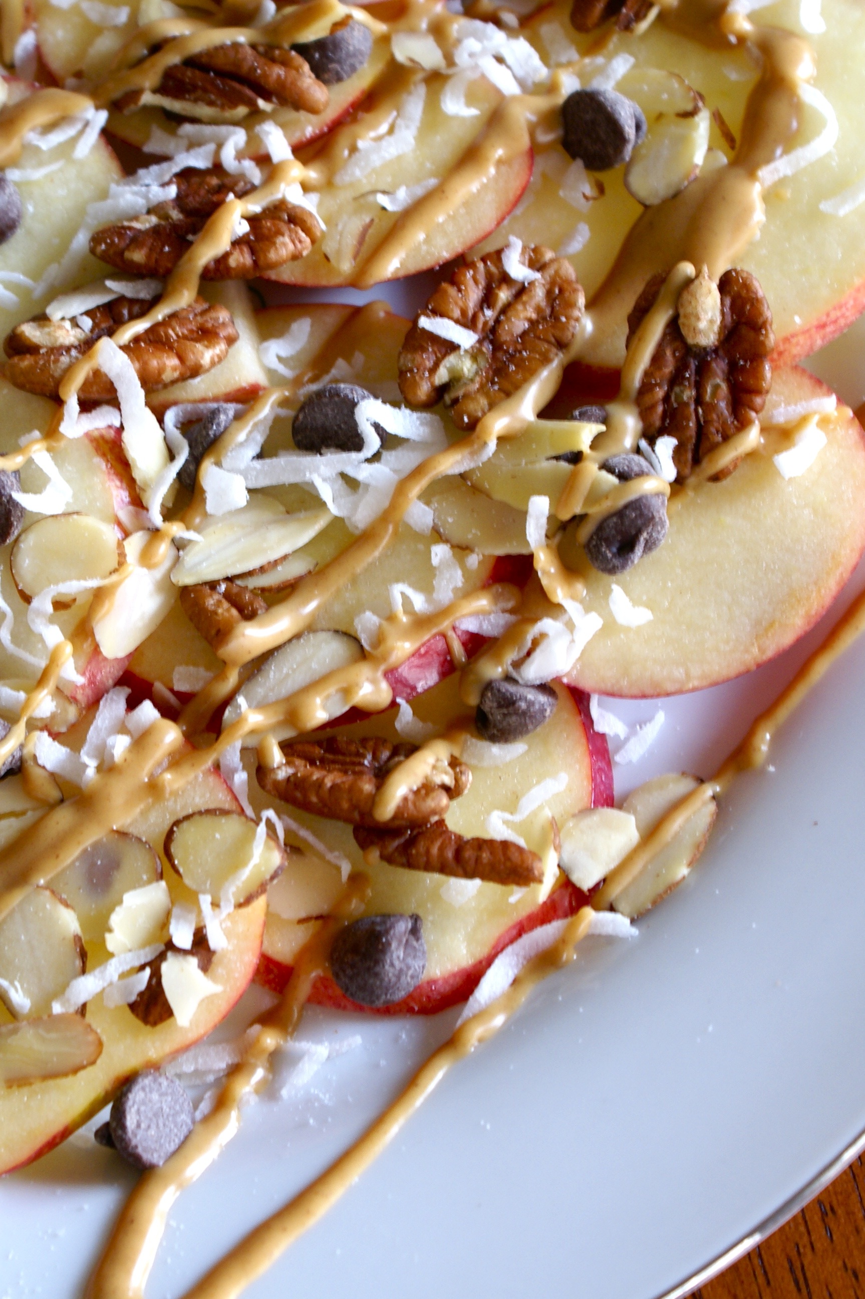 Close-up of the delicious apple nachos